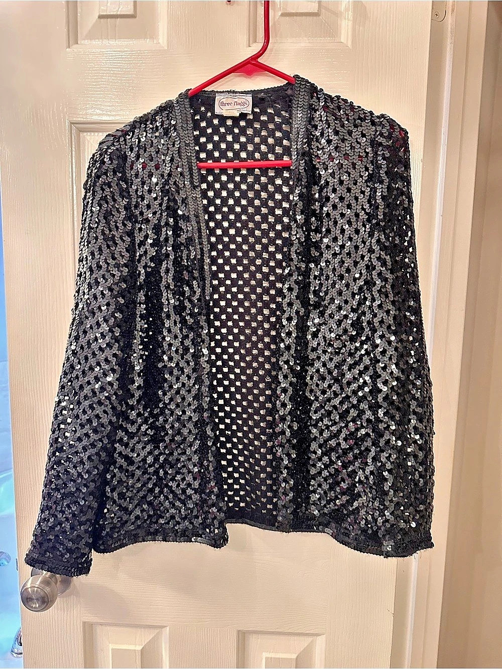 Three Flaggs California Black Sequin Open-Front Jacket